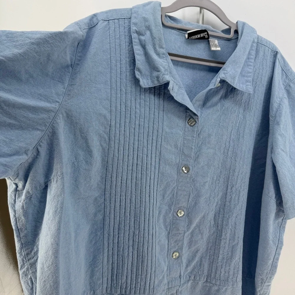 Fashion Bug Button Down Womens 26/28‎ Blue Embroidered Eyelet Cottagecore Boho